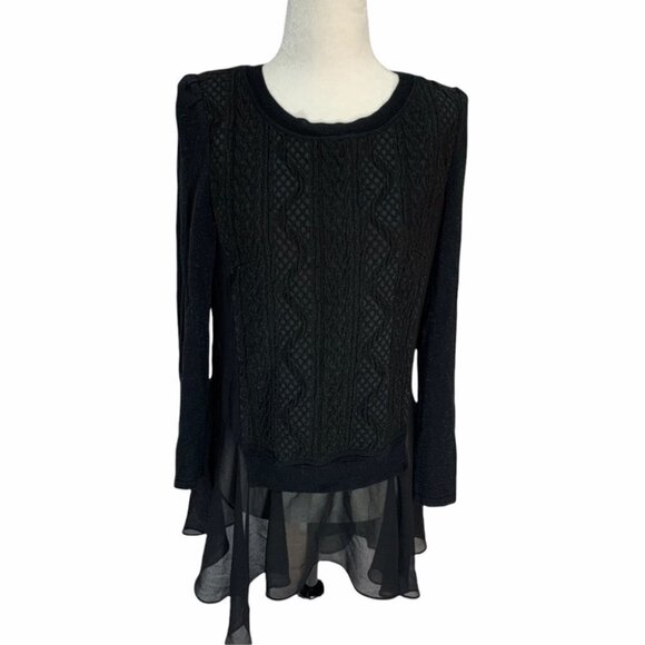VINTAGE Elegant Prosper Black Sweater Textured Knit Tunic Top S - Picture 1 of 10
